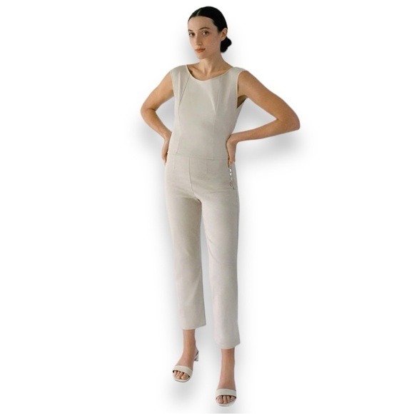 Norte Organic Cotton Cream Pantin Straight leg Pants & Ares Crop Top Coord Set - Picture 1 of 15